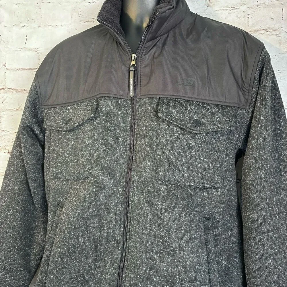 New Balance Stand Collar Black Fleece Full Zip Jacket Lined Gray Mens Medium NWT